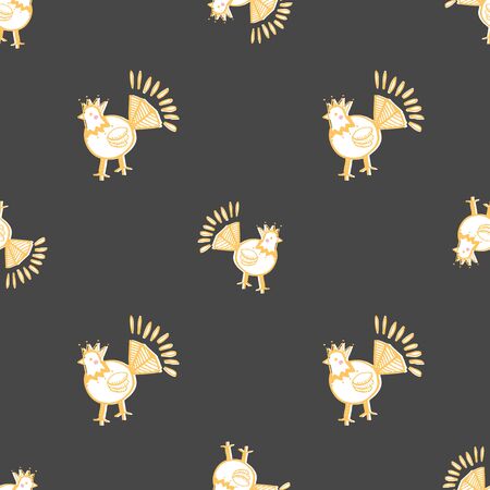 chicken folklore print seamless repeat pattern. Perfect for kids, easter and countryのイラスト素材