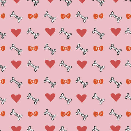 Heart Bone Bow Tie Seamless Pattern. Vector illustration. Great for birthday, party, gift wrapping,...