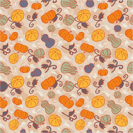 Pumpkin Gourd Halloween Autumn Seamless Pattern. Vector illustration. Perfect for Halloween, party, autumn, harvest, fashion, decoration, textile design, background, illustration, carpet and rugのイラスト素材