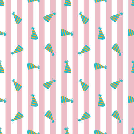 Party Hat Celebration Vertical Stripe seamless pattern. Vector illustration. Great for event, party, wedding, birthday, gift wrapping, wallpaper, textile and scrapbookのイラスト素材