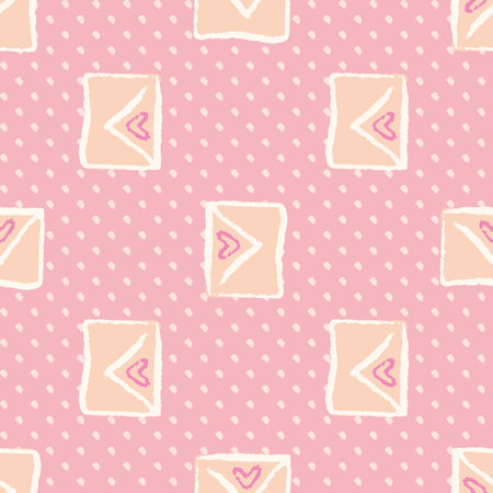 Valentine Love Letter Envelope Seamless Pattern. Vector illustration. Great for valentines, weddings, birthday, party, gift wrapping, wallpaper, textile and scrapbookのイラスト素材