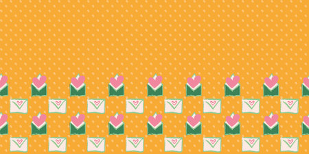 Valentine Love Heart Letter Envelope Frame Border Seamless Pattern. Vector illustration. Great for valentines, weddings, birthday, party, gift wrapping, wallpaper, textile and scrapbookのイラスト素材