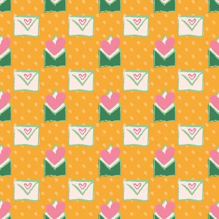 Valentine Love Heart Letter Envelope Seamless Pattern. Vector illustration. Great for valentines, weddings, birthday, party, gift wrapping, wallpaper, textile and scrapbookのイラスト素材