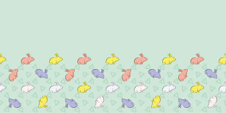 Easter Bunny Frame Border Seamless Patten. Vector illustration. Great for Easter, birthday, party, gift wrapping, wallpaper, textile and scrapbookのイラスト素材
