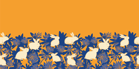 Easter Bunny Flower Frame Border Seamless Patten. Vector illustration. Great for Easter, birthday, party, gift wrapping, wallpaper, textile and scrapbookのイラスト素材