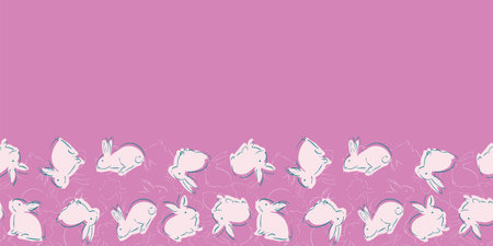 Easter Bunny Frame Border Seamless Patten. Vector illustration. Great for Easter, birthday, party, gift wrapping, wallpaper, textile and scrapbookのイラスト素材