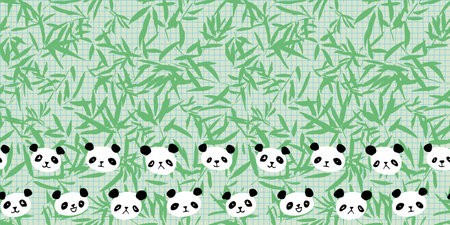 Panda Bamboo Frame Border Seamless Pattern. Vector illustration. Great for birthday, party, gift wrapping, wallpaper, textile and scrapbookのイラスト素材