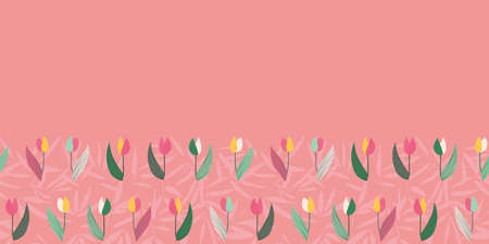 Tulip Flower Frame Border Seamless Pattern. Vector illustration. Great for Easter, birthday, valentines, party, gift wrapping, wallpaper, textile and scrapbook.のイラスト素材