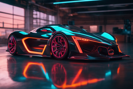Neon sports transparent super car from the futureの素材