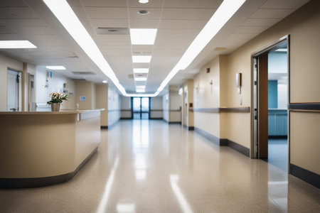 Hospital hallway, reception clinic. Unfocused backgroundの素材
