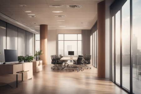 Empty office open space interior. Business conference company backgroundの素材