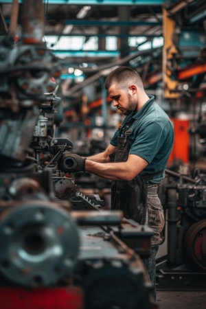 Experienced electrician fixing electrical components in a large industrial complex.の素材