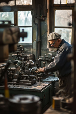 Experienced electrician fixing electrical components in a large industrial complex.の素材