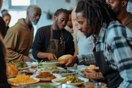 Local chefs hosting a charity cook-off, creating delicious dishes to raise funds for hunger relief.の素材