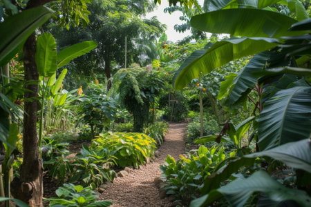 A family garden where plants from various cultural backgrounds grow side by side, symbolizing the blending of heritages.の素材