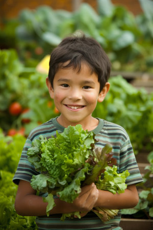 A school implementing a garden-to-cafeteria program, educating children on sustainable food production and healthy eating.の素材