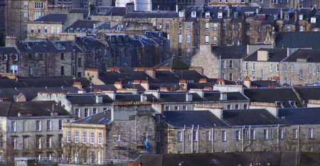 Long shot of tenement rooftops in the West End of Glasgowの写真素材