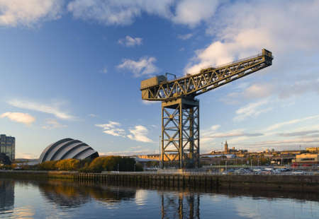 Hammerhead crane at sunset on the bank of the River Clydeの写真素材