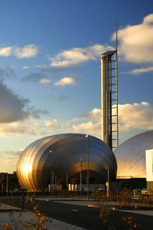 Two examples of Glasgow's modern architecture in the evening sunlightの写真素材