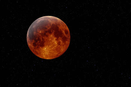 Artificial mockup of a lunar eclipse against a starry backgroundの写真素材