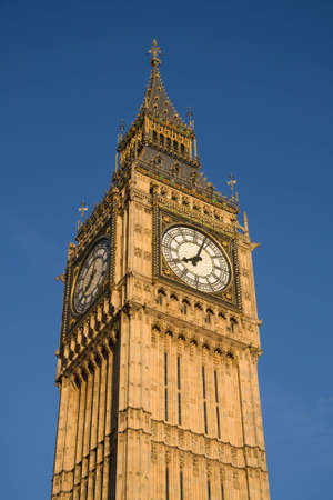 Big Ben home, Westminster Clock Tower, in evening sunlight