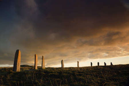 Ring of Brodgar in dramatic evening light and cloudscapeの写真素材