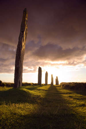 Ring of Brodgar in dramatic evening light and cloudscapeの写真素材