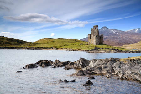 Ardvreck Castle on the shore of Loch Assynt, Scotlandの写真素材