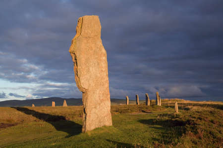 Ring of Brodgar in dramatic evening light and cloudscapeの写真素材