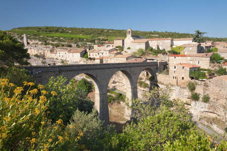 Minerve village and bridge in France in summer sunの写真素材