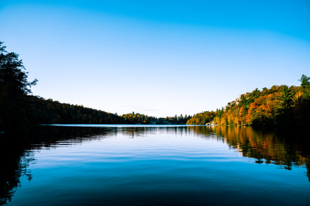 sunset over the lake, at minnewaska state park, New Yorkの写真素材