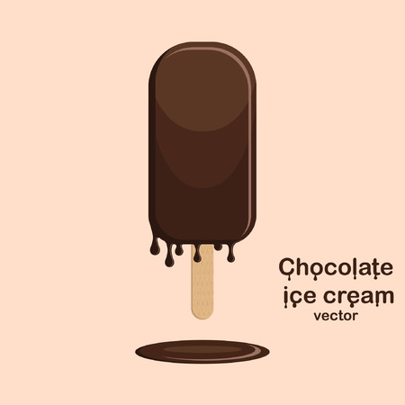 Ice cream in chocolate glaze melts on a wooden stickのイラスト素材