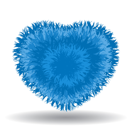 Big soft blue heart. Fur effect, cute and cozy isolated vector illustration on white background.の写真素材