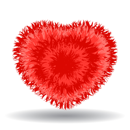 Big soft red heart. Fur effect, cute and cozy isolated vector illustration on white background.の写真素材