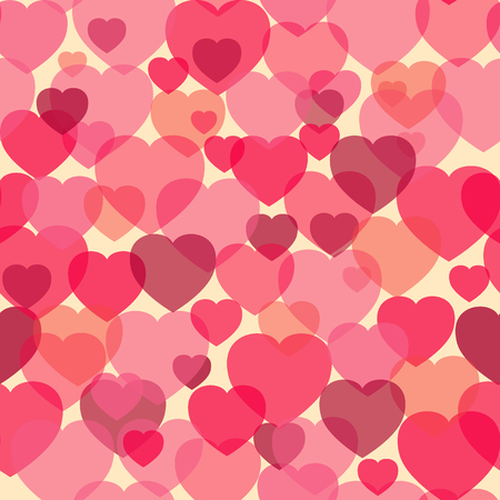 Bokeh style heart seamless pattern. Collection of love symbols with pink, red and cherry pattern colors. Vector abstract illustration for girl birthday banner, valentines party flyer or wedding card.のイラスト素材