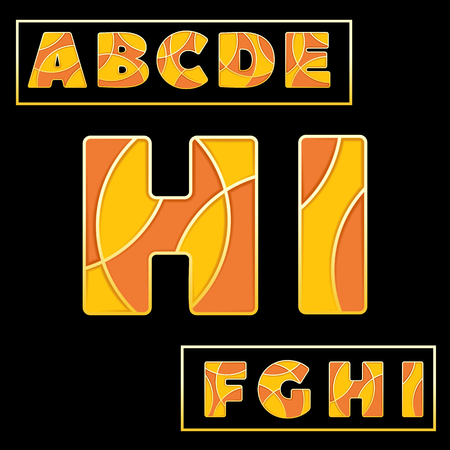 Colorful stylized ABC font with capital letters from A to I. Enamel mosaic art isolated characters in warm orange palette. Typography vector illustration for elegant and stylish design.のイラスト素材
