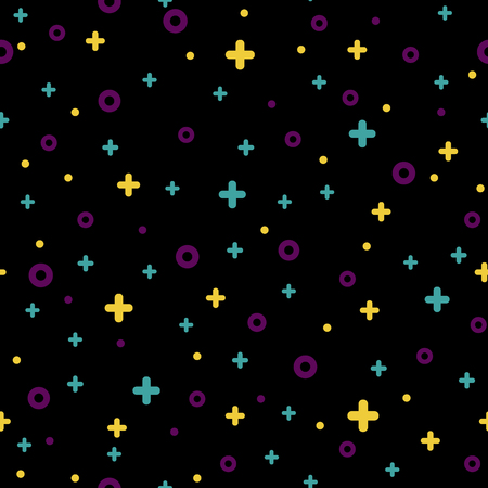 Cool neo hipster style memphis seamless pattern. Trendy texture with color simple funky shapes on black background. Vector illustration in memphis pop art style for modern graphic or booklet templatesのイラスト素材