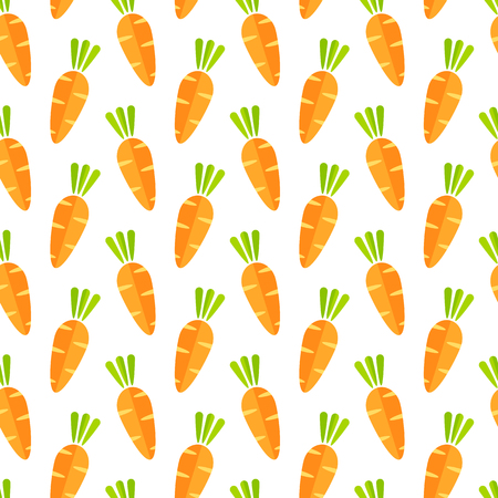 Decorative vegetable seamless pattern. Retro style trendy background ornament with geometric ordered carrot vegetables in bright orange and yellow colors. Cute vector illustration for wrapping paper.のイラスト素材