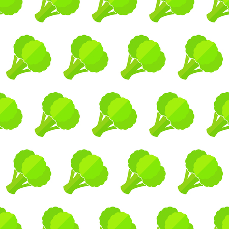 Decorative seamless organic vegetable pattern. Retro style trendy background ornament with evenly ordered broccoli vegetables in bright green colors. Vector illustration for backdrop print template.のイラスト素材