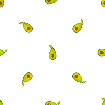 Flat vegetable seamless pattern. Fashion texture background design with random ordered avocado vegetables in nature green colors. Cute vector illustration for healthy diet decor or vintage wallpaperのイラスト素材