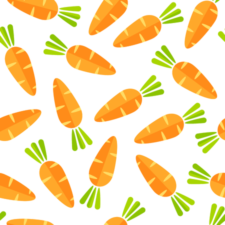 Flat vegetable seamless pattern. Retro style background ornament with abstract ordered carrot vegetables in bright orange colors. Vector illustration for wrapping paper or season celebration card.のイラスト素材