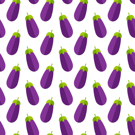 Fresh vegetable seamless pattern. Trendy background ornament with eggplant or aubergine vegetables in bright purple and violet colors. Creative vector illustration for diet decor or vintage wallpaperのイラスト素材