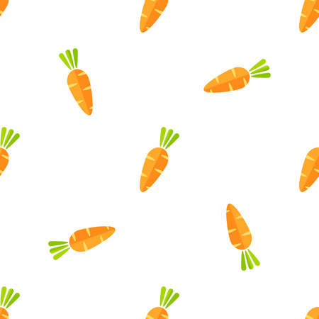 Flat vegetable seamless pattern. Modern texture background design with carrot vegetables in natural orange and yellow colors. Creative vector illustration for healthy diet decor, vintage wallpaperのイラスト素材