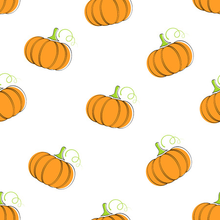 Pumpkin vegetable seamless background vector flat illustration. Modern seamless texture background design with pumpkin vegetable in natural orange and white colors for healthy vegetarian menuのイラスト素材