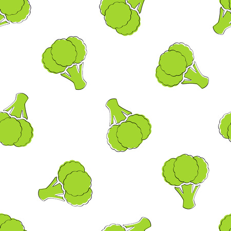 Broccoli vegetable seamless background vector flat illustration. Modern seamless broccoli texture background design with vegetable in natural green color for healthy organic fabric print or wallpaperのイラスト素材
