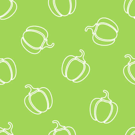 Bell pepper vegetable silhouette seamless background vector flat illustration. Fresh food pattern in white and green colors with bell pepper vegetable contour seamless element for wrapping paperのイラスト素材
