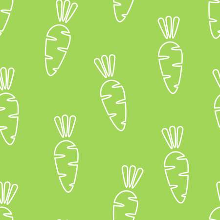Carrot silhouette seamless vegetable pattern vector flat illustration. Natural food pattern design with outline carrot vegetable seamless texture in green and white colors for wrapping paperのイラスト素材