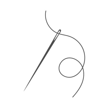 Needle and thread silhouette icon vector illustration. Tailor  with needle symbol and curvy thread isolated on white background. Handmade craft symbol, tailor equipment, needlework skillのイラスト素材
