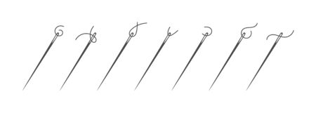 Needle and thread silhouette icon set vector illustration. Tailor  with needle symbol and short curvy thread collection isolated on white background. Tailor  template, fashion icon elementのイラスト素材