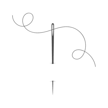 Needle and thread silhouette icon vector illustration. Tailor  with needle symbol and curvy thread isolated on white background. Tailor sign template, sewing instrument design, fashion iconのイラスト素材